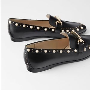 ZARA Micro Studded Pearl Loafers